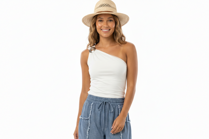 SOFIA ONE SHOULDER GOLD DETAIL TOP