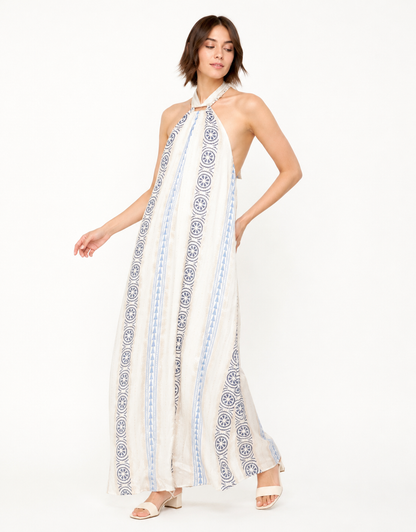 The Santorini Halter Backless Maxi Dress
