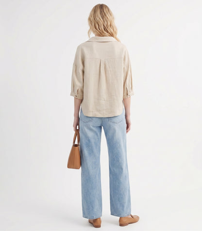 The Isla Oversized Linen Button-Down Shirt in Natural Sand