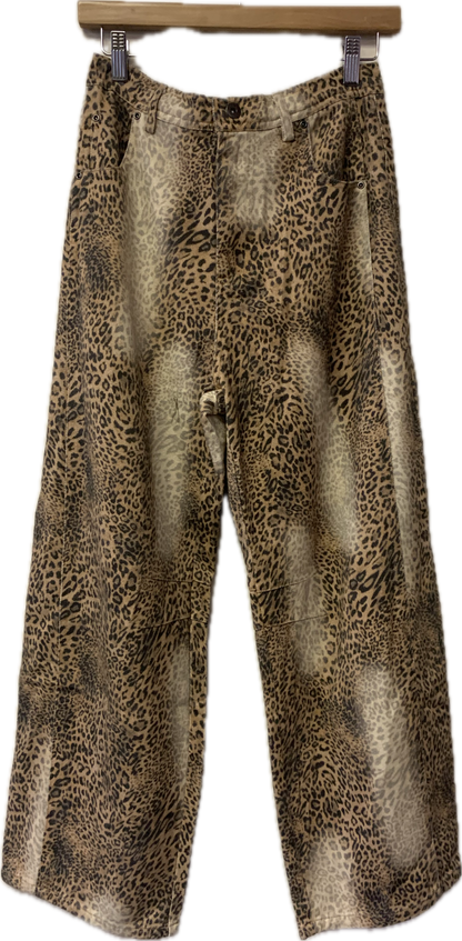 The Roxy Acid-Wash Wide-Leg Leopard Jeans in Tan