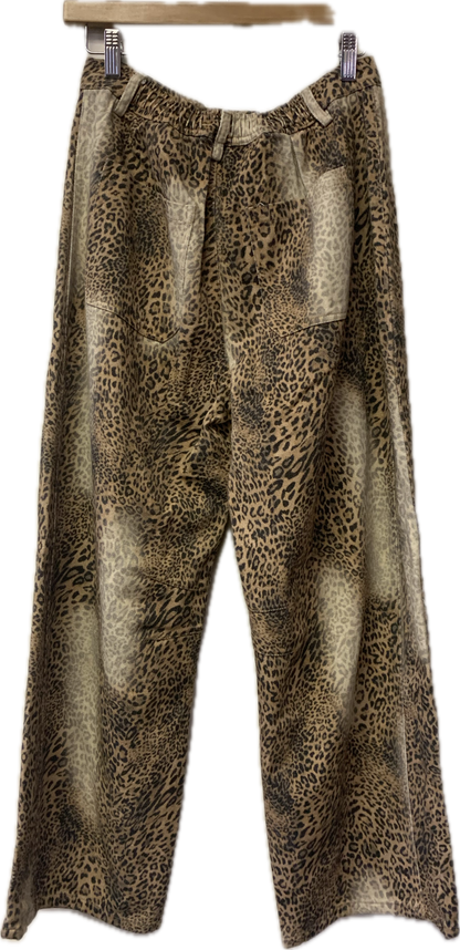 The Roxy Acid-Wash Wide-Leg Leopard Jeans in Tan