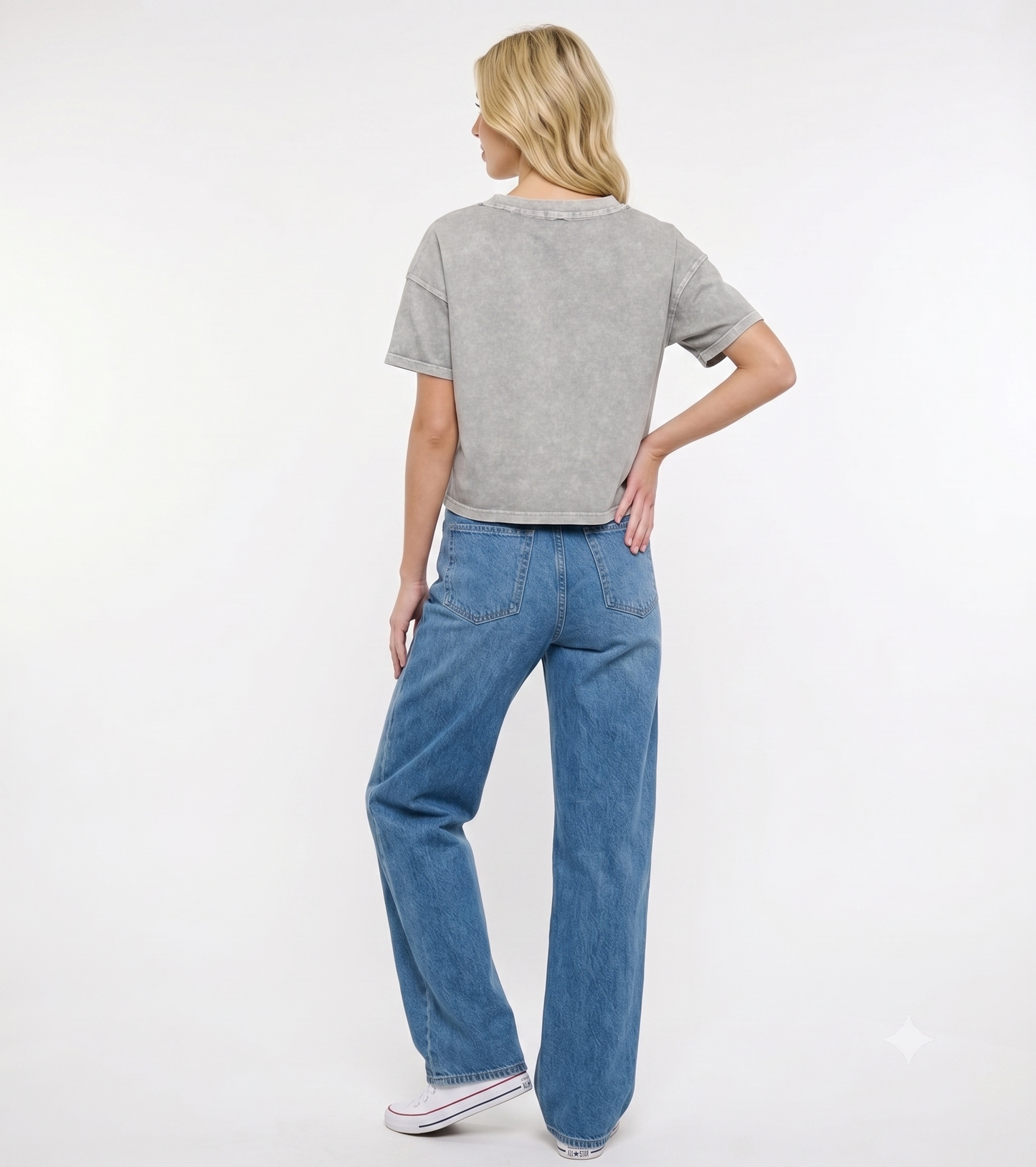 The Acid Wash V-Neck Pocket Crop Tee