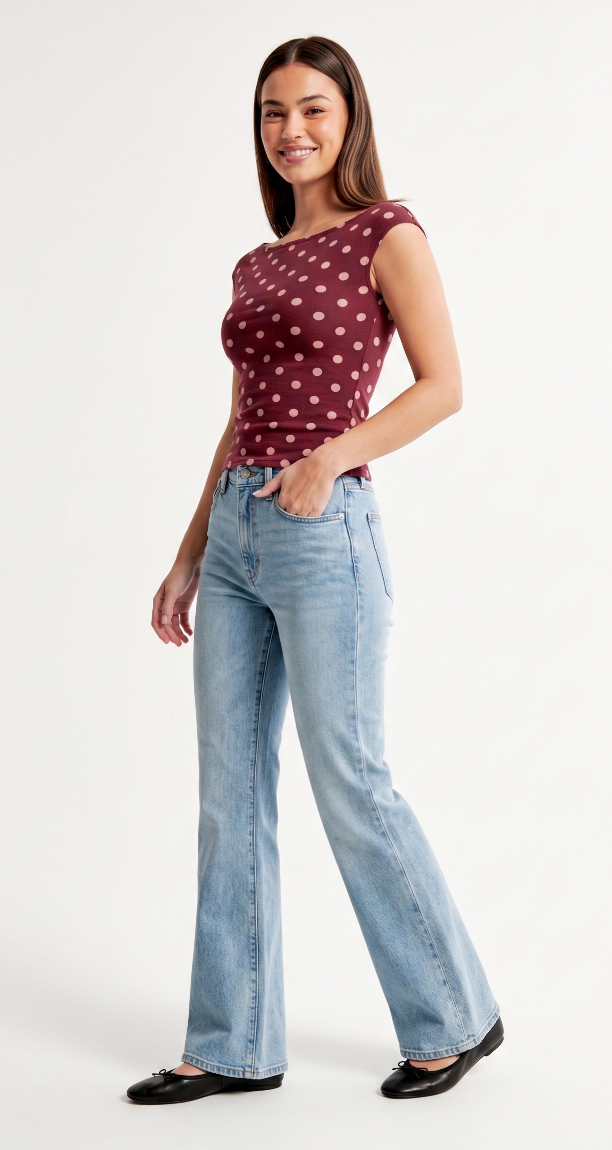 The Paris Polka Dot Off-Shoulder Cap-Sleeve Top