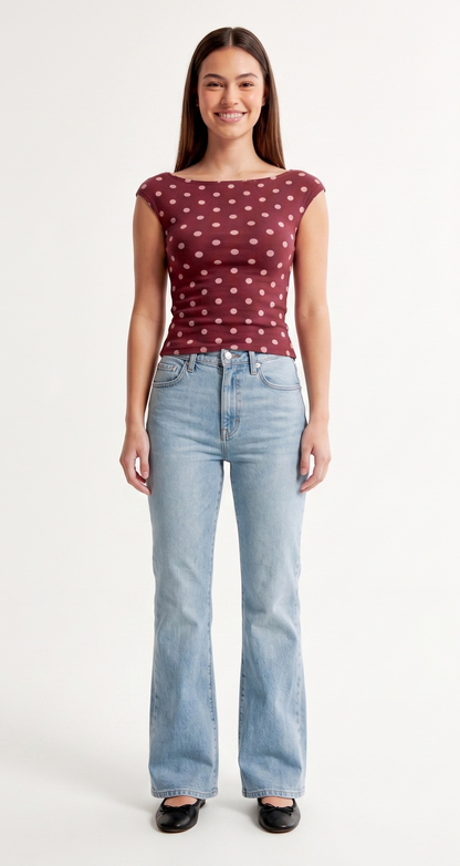 The Paris Polka Dot Off-Shoulder Cap-Sleeve Top