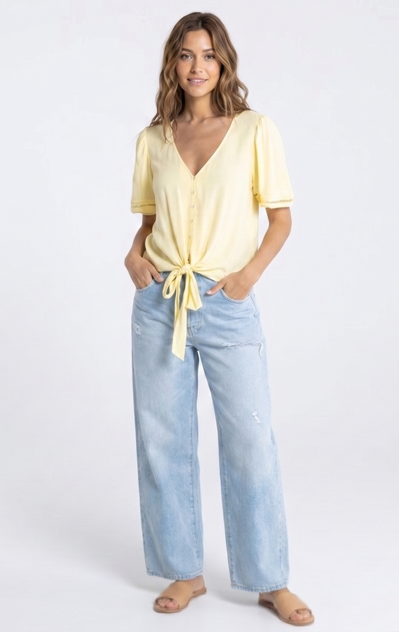 The Sunwashed Butter Yellow Front-Tie Blouse