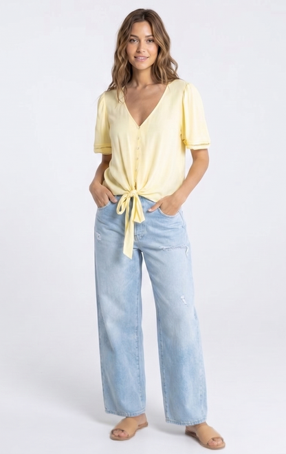 The Sunwashed Butter Yellow Front-Tie Blouse