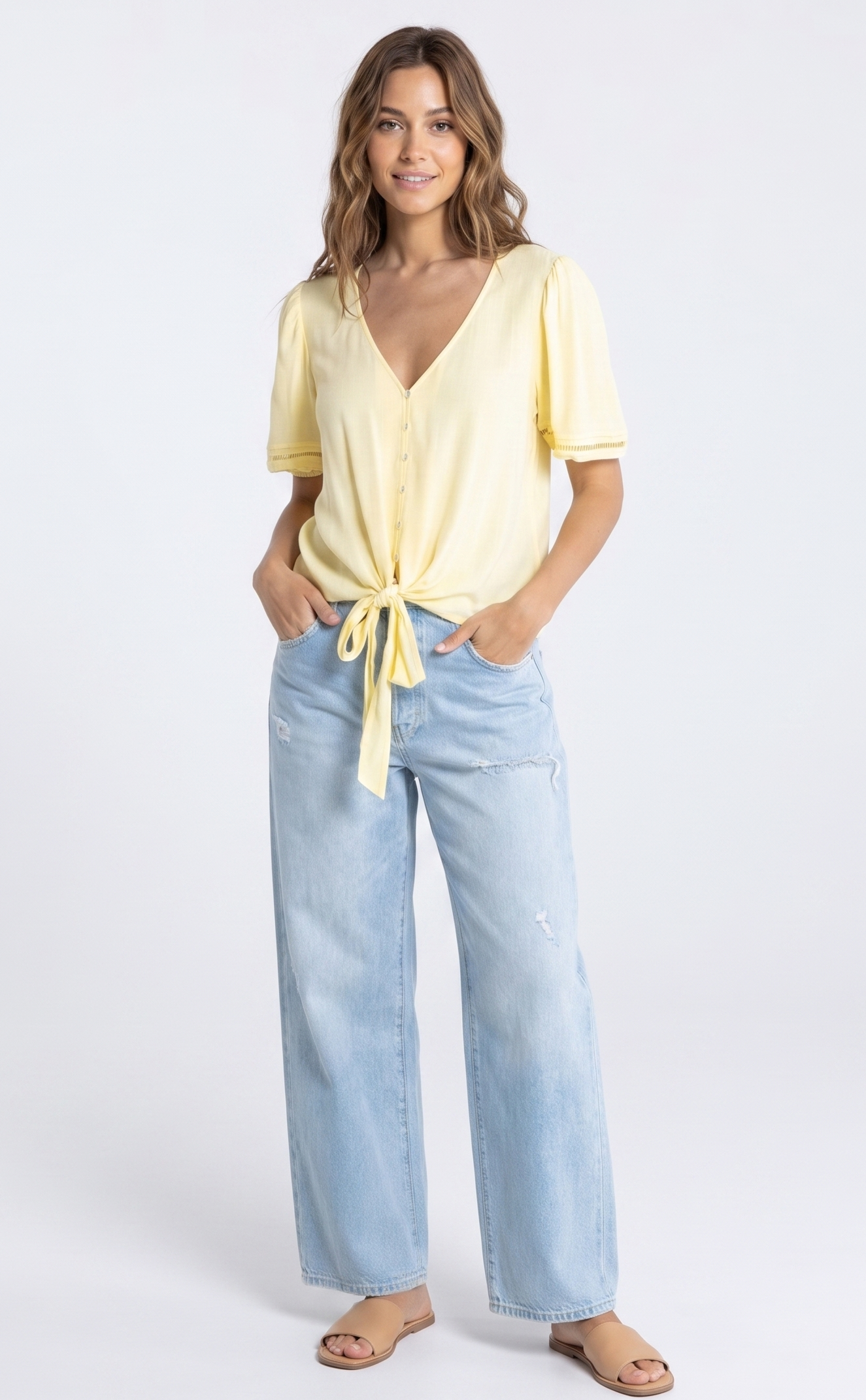 The Sunwashed Butter Yellow Front-Tie Blouse