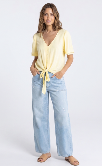 The Sunwashed Butter Yellow Front-Tie Blouse