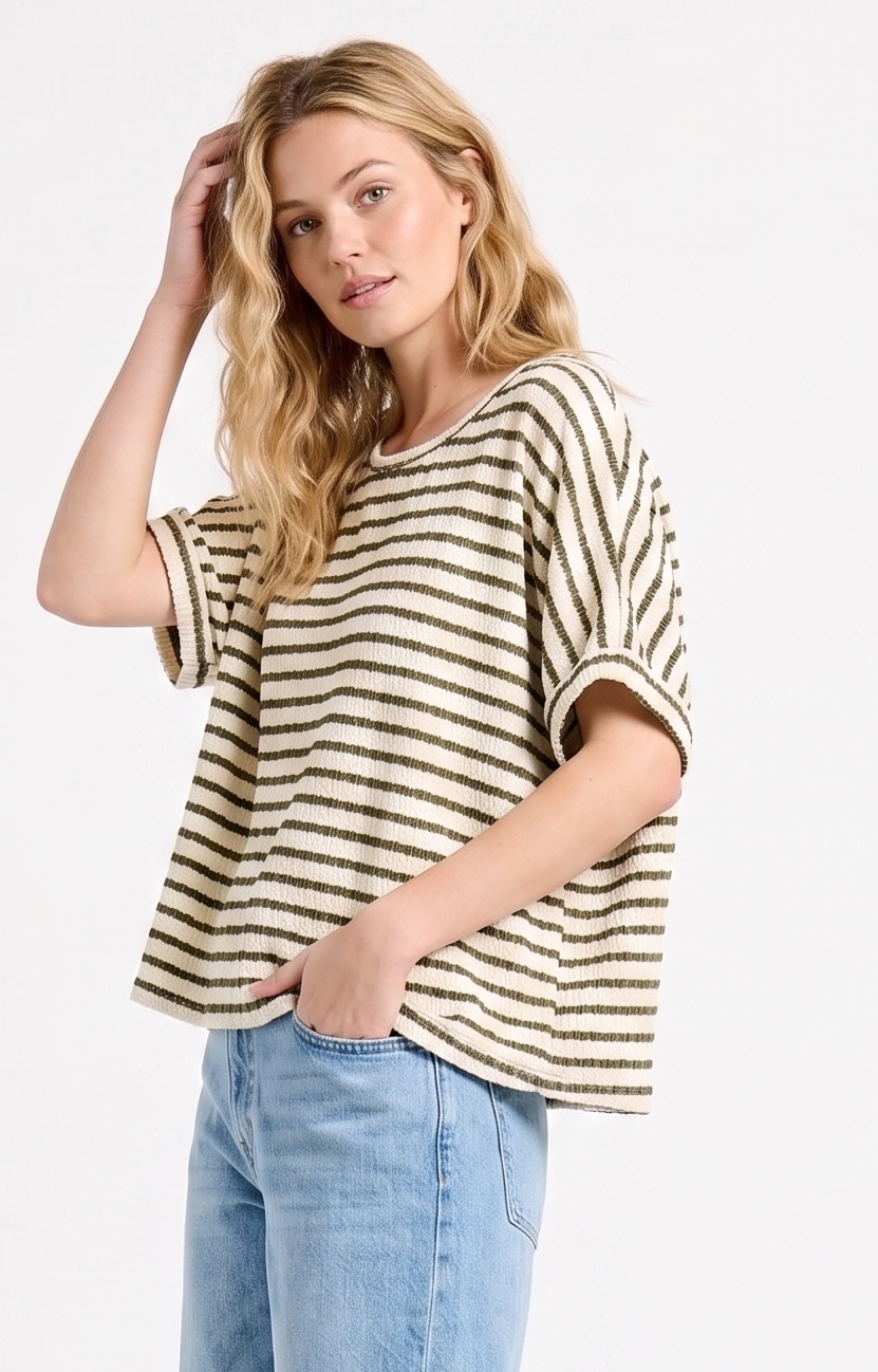 The Woodland Stripe Textured Dolman Top