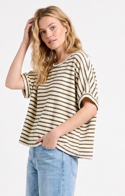 The Woodland Stripe Textured Dolman Top