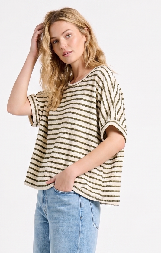The Woodland Stripe Textured Dolman Top