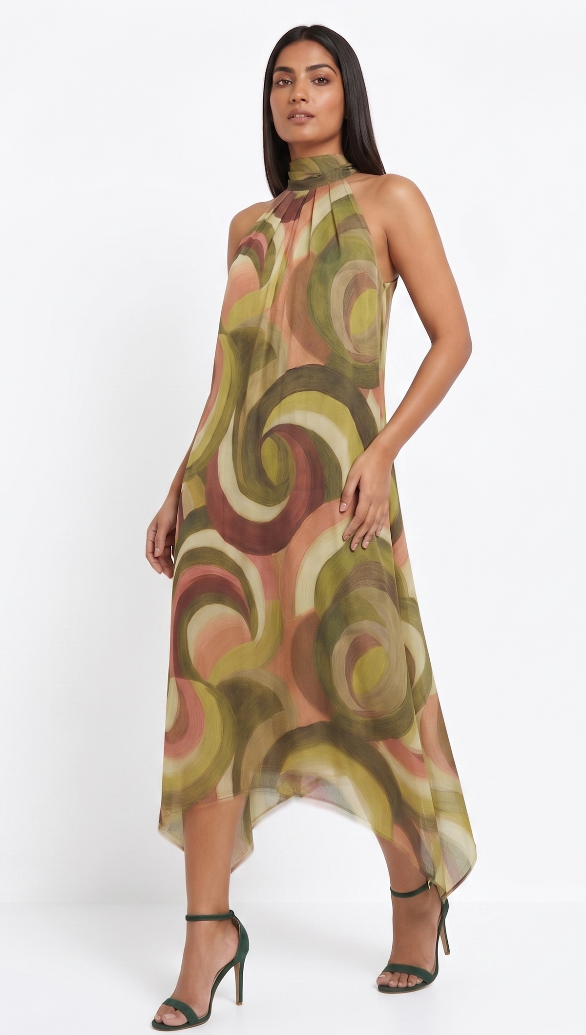The Siena Swirl Hand-Painted Handkerchief Midi Dress