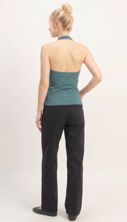 The Laguna Scoop Halter Camisole in Teal