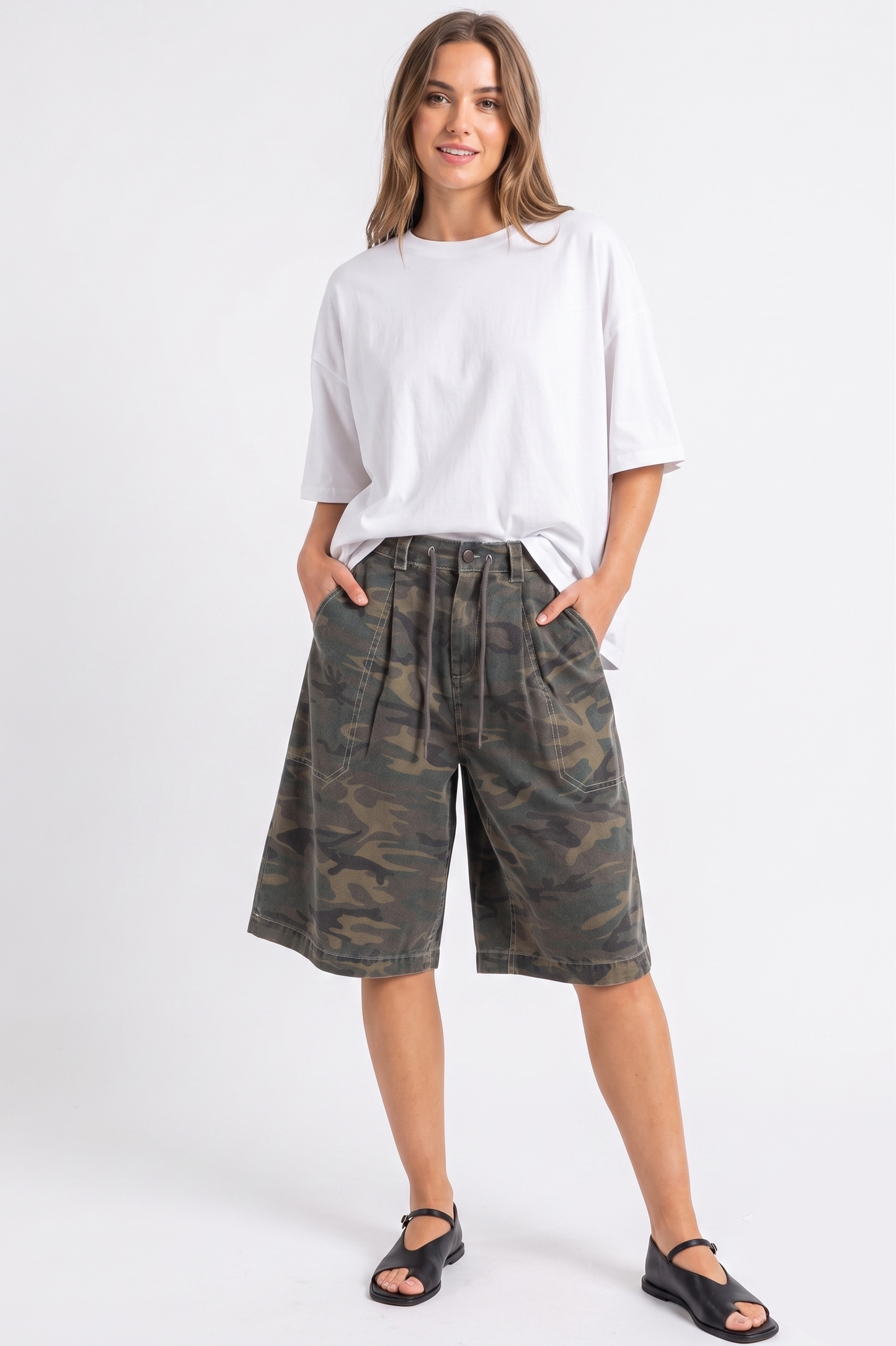 The Rebel Camo Oversized Cargo Skort Shorts