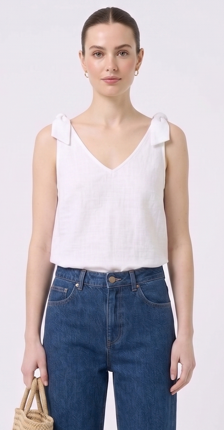 The Capri Tie-Shoulder Linen V-Neck Tank