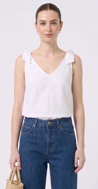 The Capri Tie-Shoulder Linen V-Neck Tank