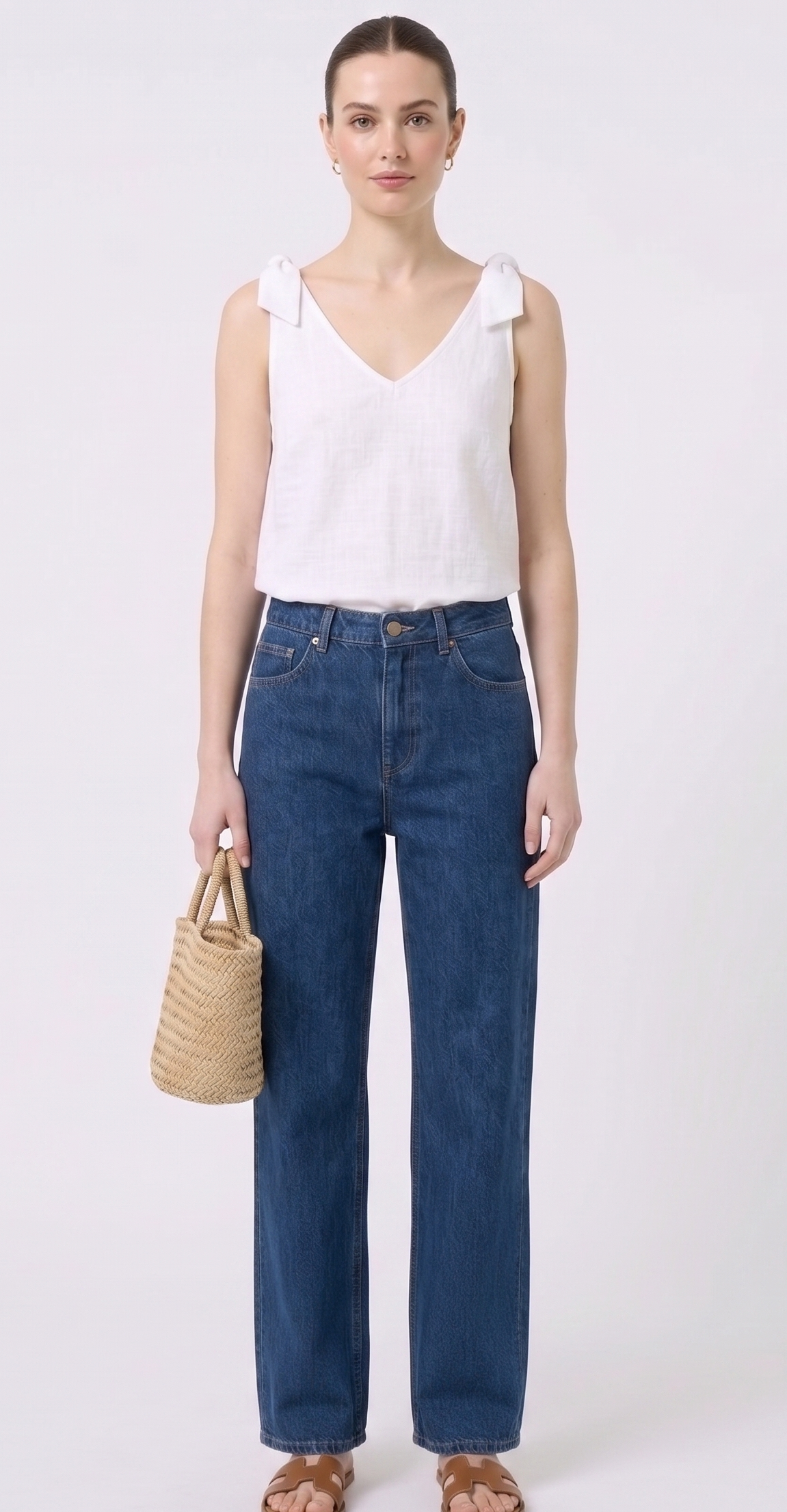 The Capri Tie-Shoulder Linen V-Neck Tank