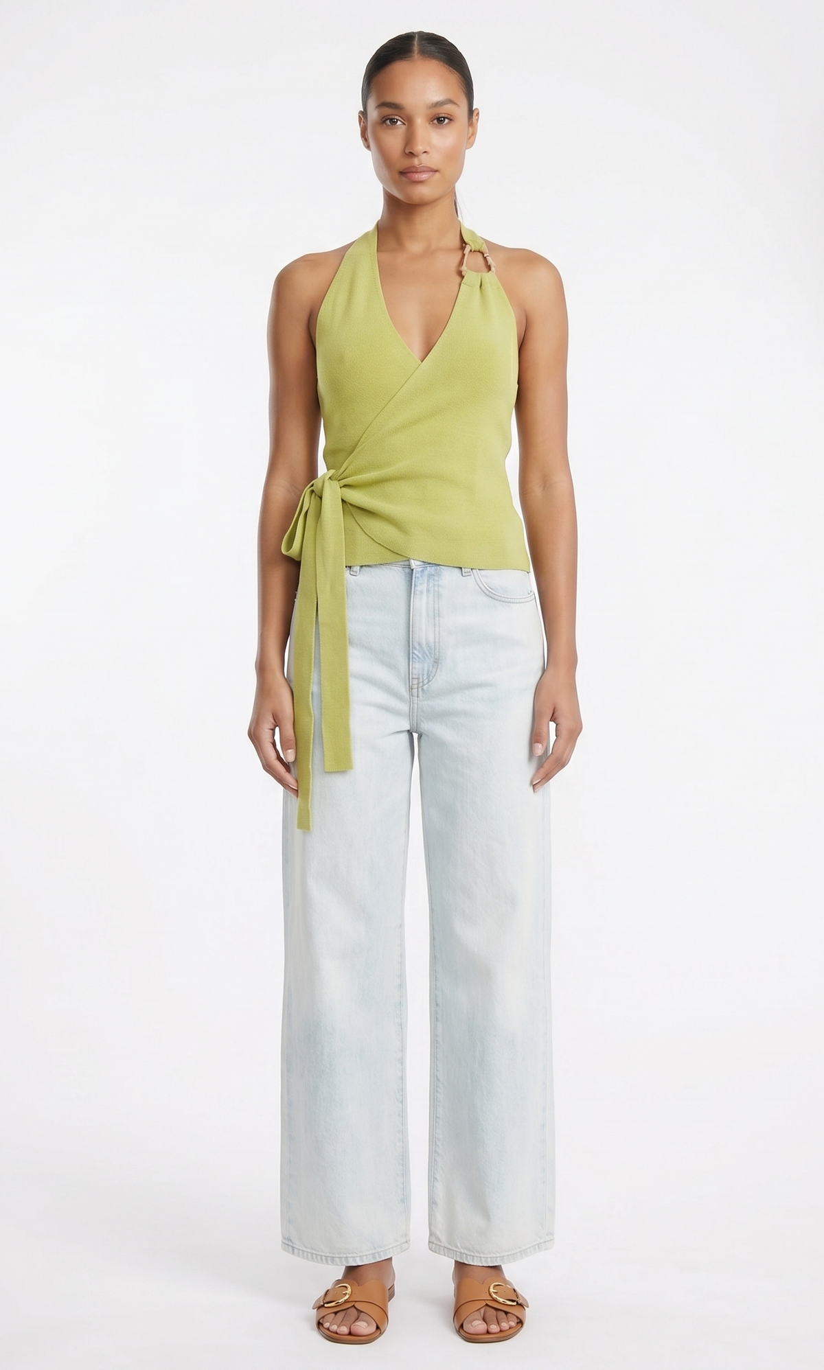 The Monaco Ring-Detail Ribbed Wrap Halter Top