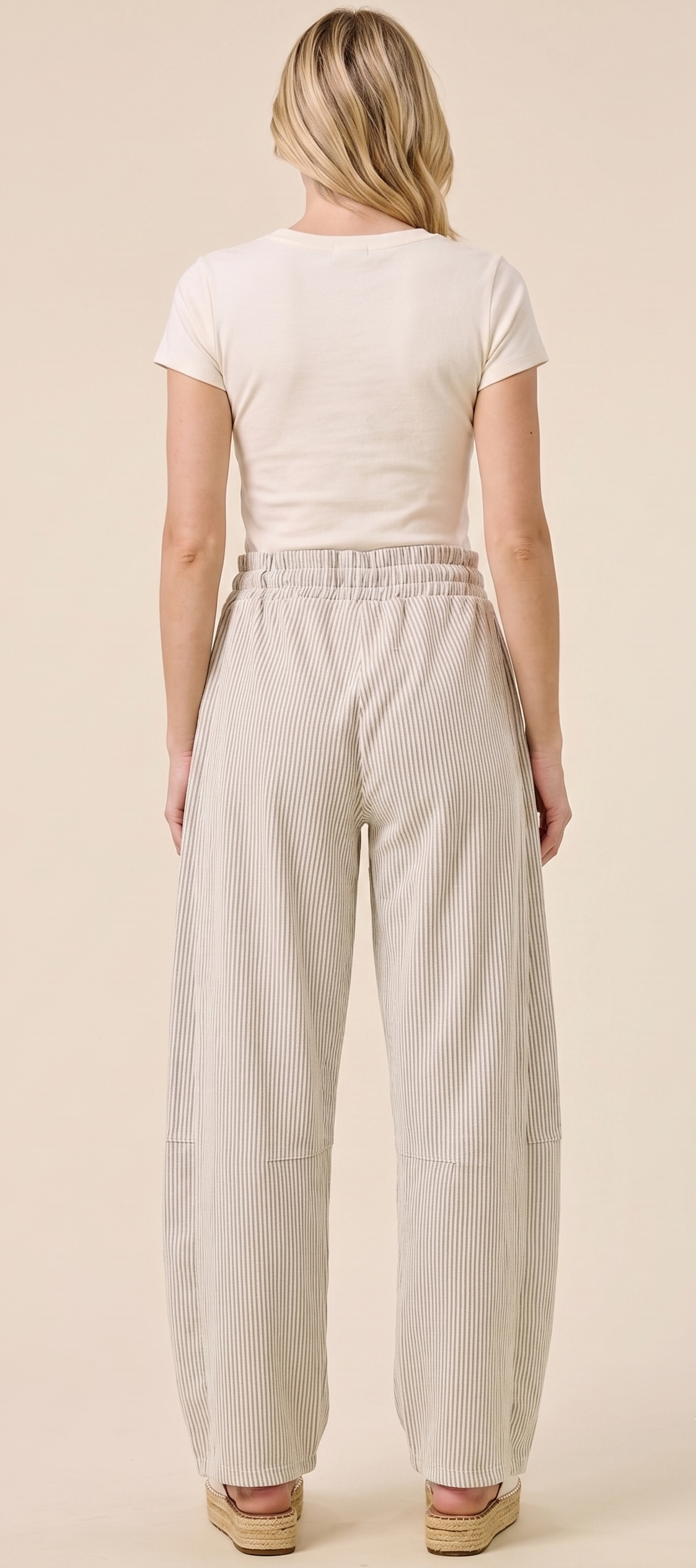 The Coastal Breeze Barrel Pinstripe Drawstring Wide-Leg Pants