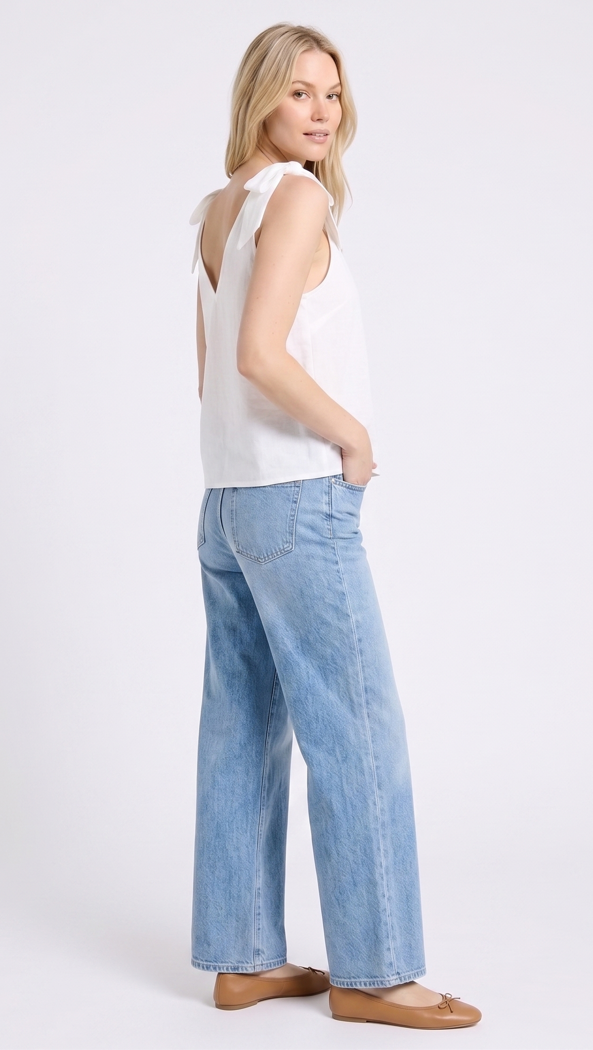 The Capri Tie-Shoulder Linen V-Neck Tank