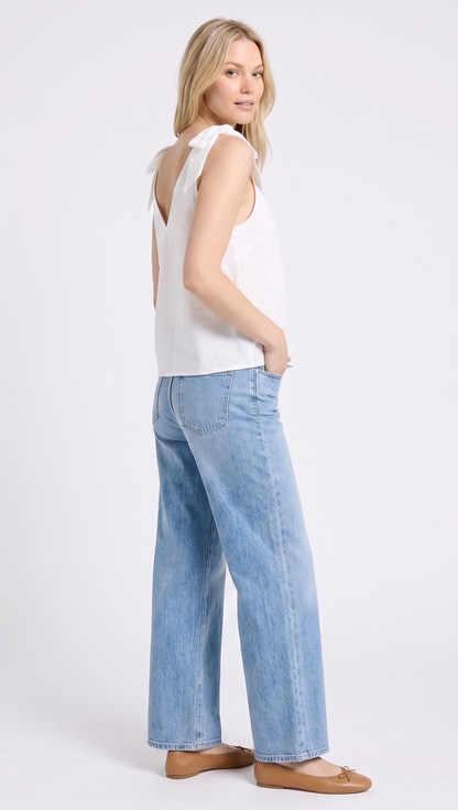 The Capri Tie-Shoulder Linen V-Neck Tank