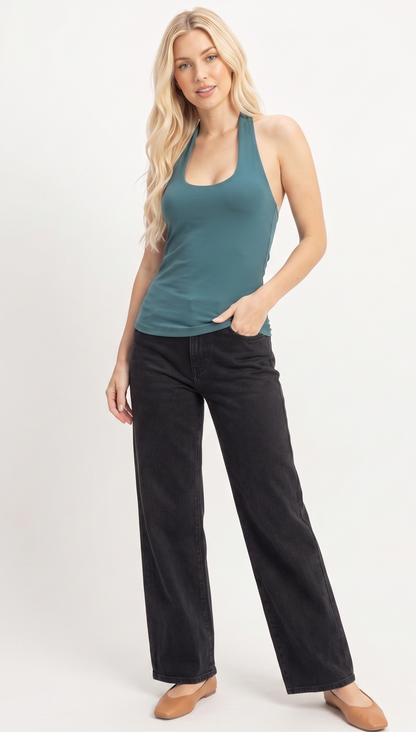 The Laguna Scoop Halter Camisole in Teal