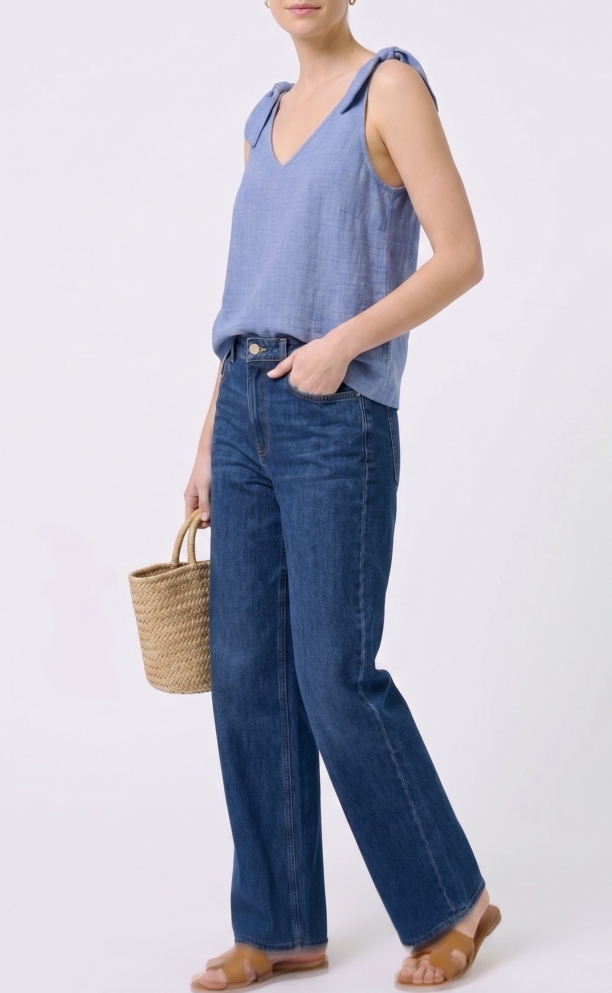 The Capri Tie-Shoulder Linen V-Neck Tank