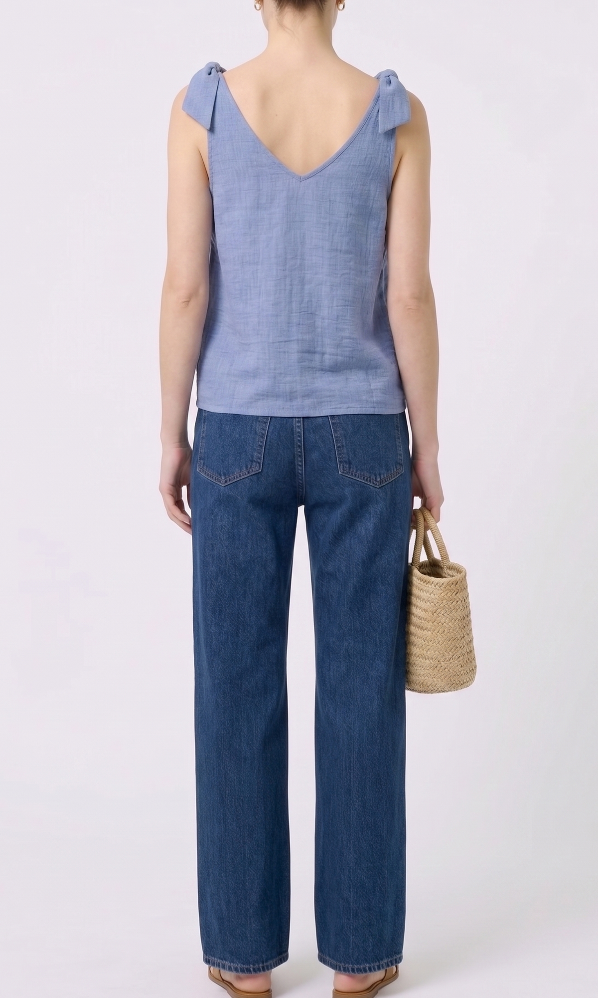 The Capri Tie-Shoulder Linen V-Neck Tank