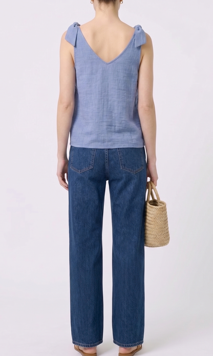 The Capri Tie-Shoulder Linen V-Neck Tank
