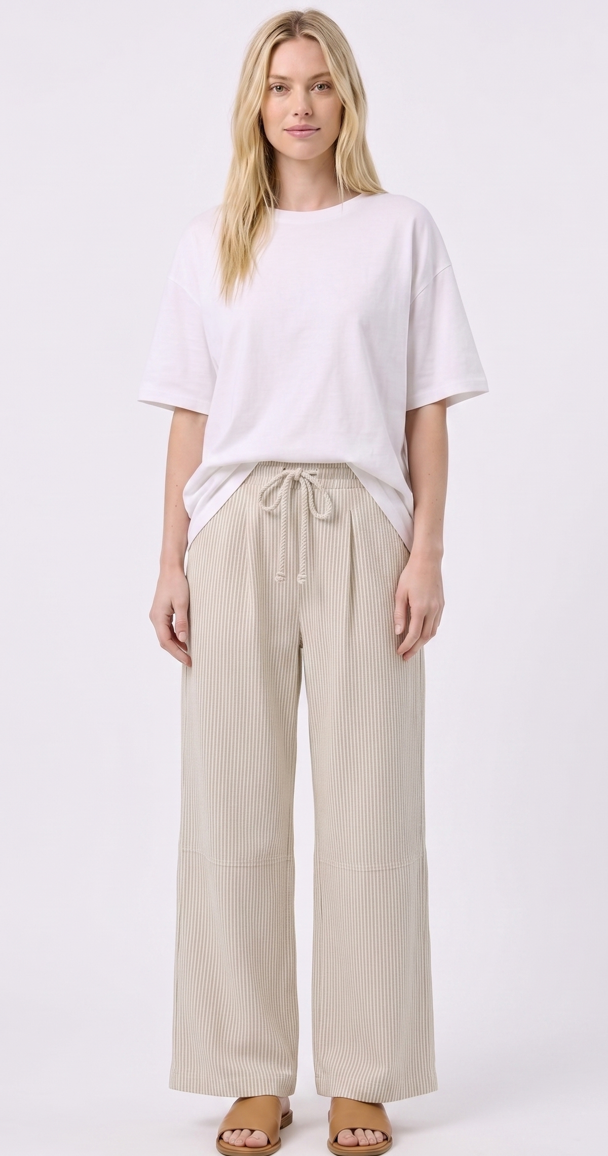 The Coastal Breeze Barrel Pinstripe Drawstring Wide-Leg Pants
