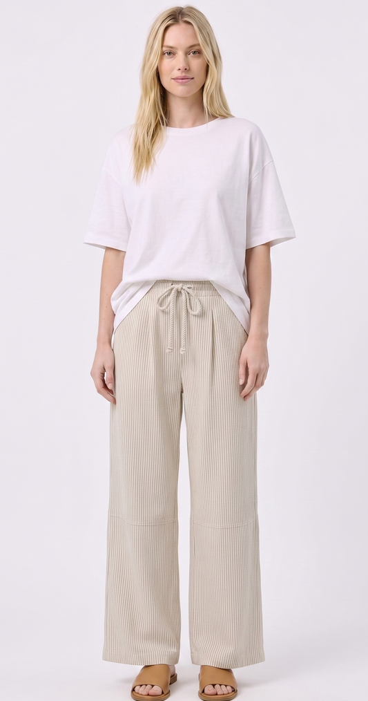 The Coastal Breeze Barrel Pinstripe Drawstring Wide-Leg Pants