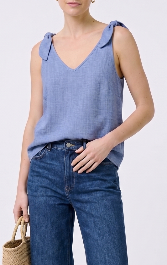 The Capri Tie-Shoulder Linen V-Neck Tank