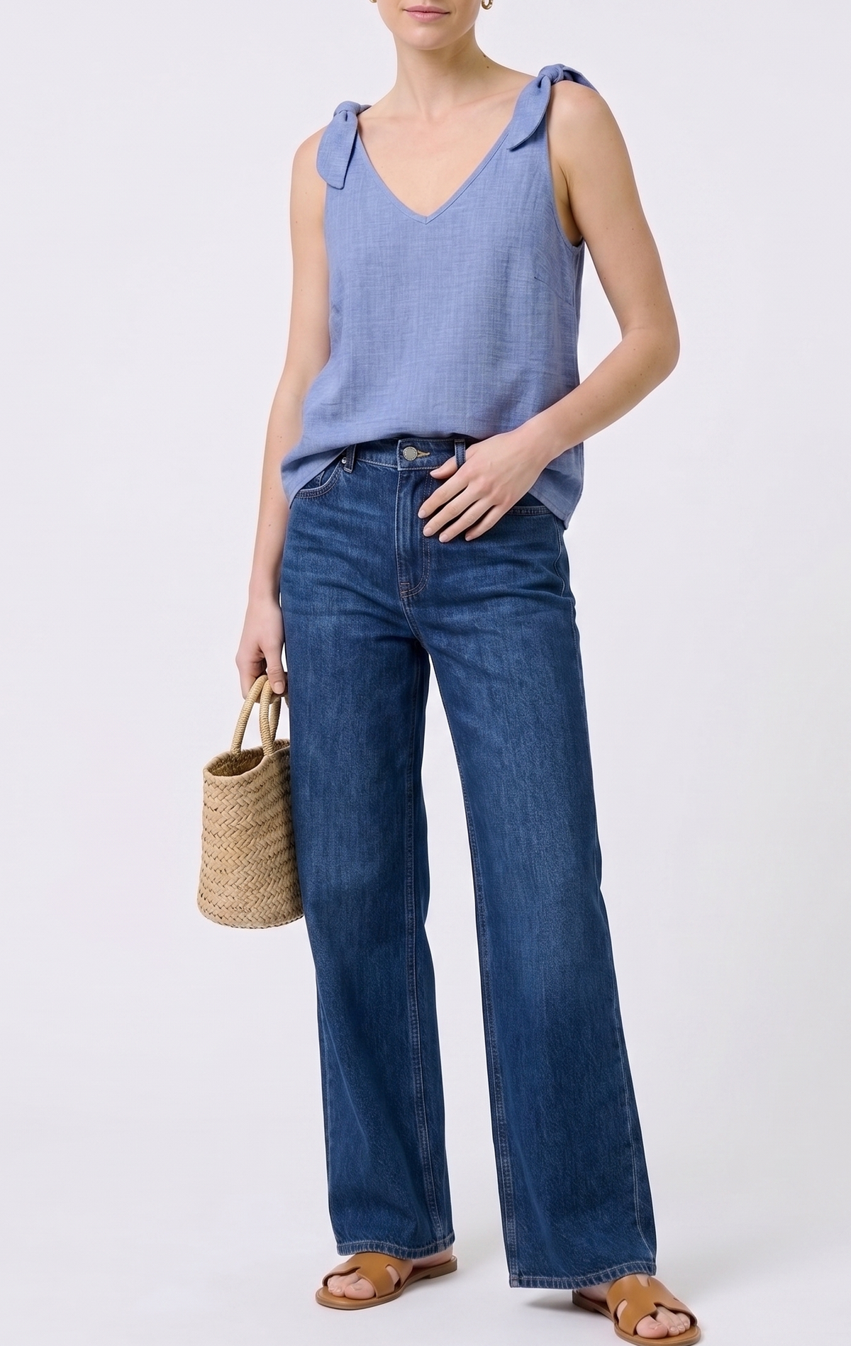 The Capri Tie-Shoulder Linen V-Neck Tank