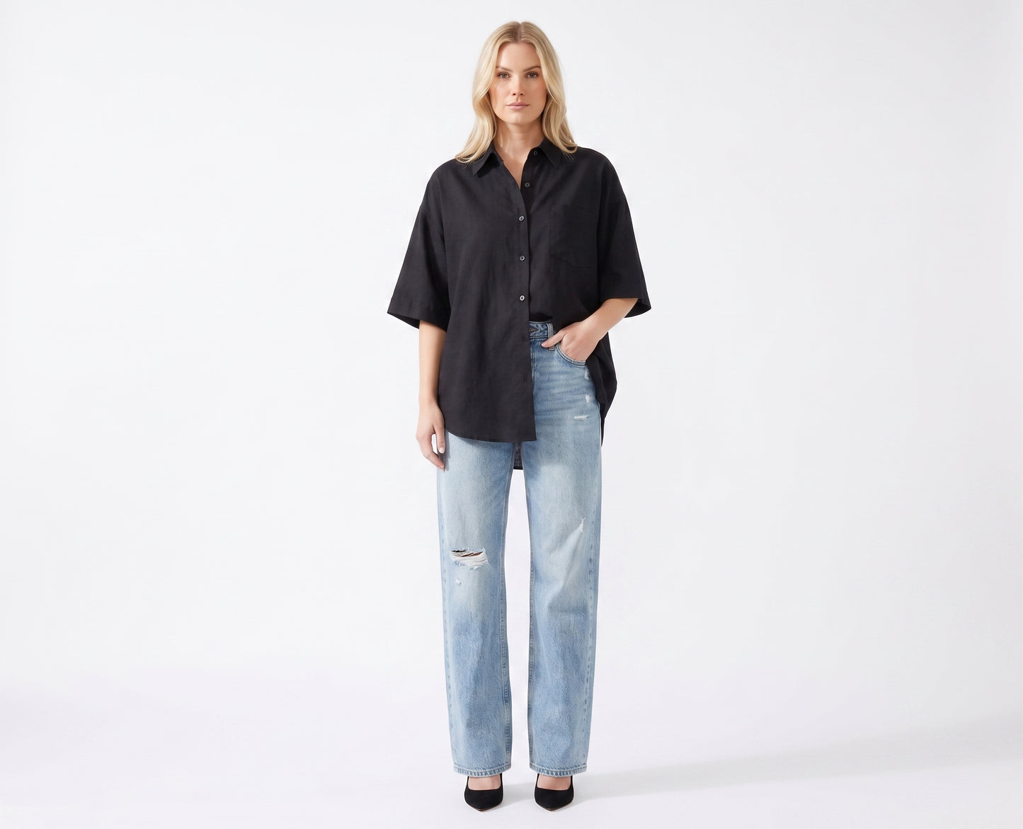 The Soren Oversized Short-Sleeve Button-Down in Olive Khaki