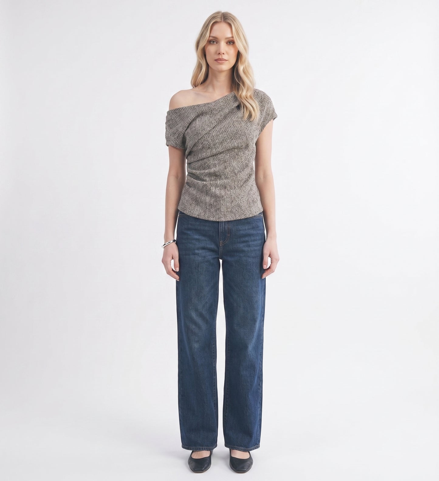 The Geneva Asymmetrical Drape Cowl Knit Top in Charcoal