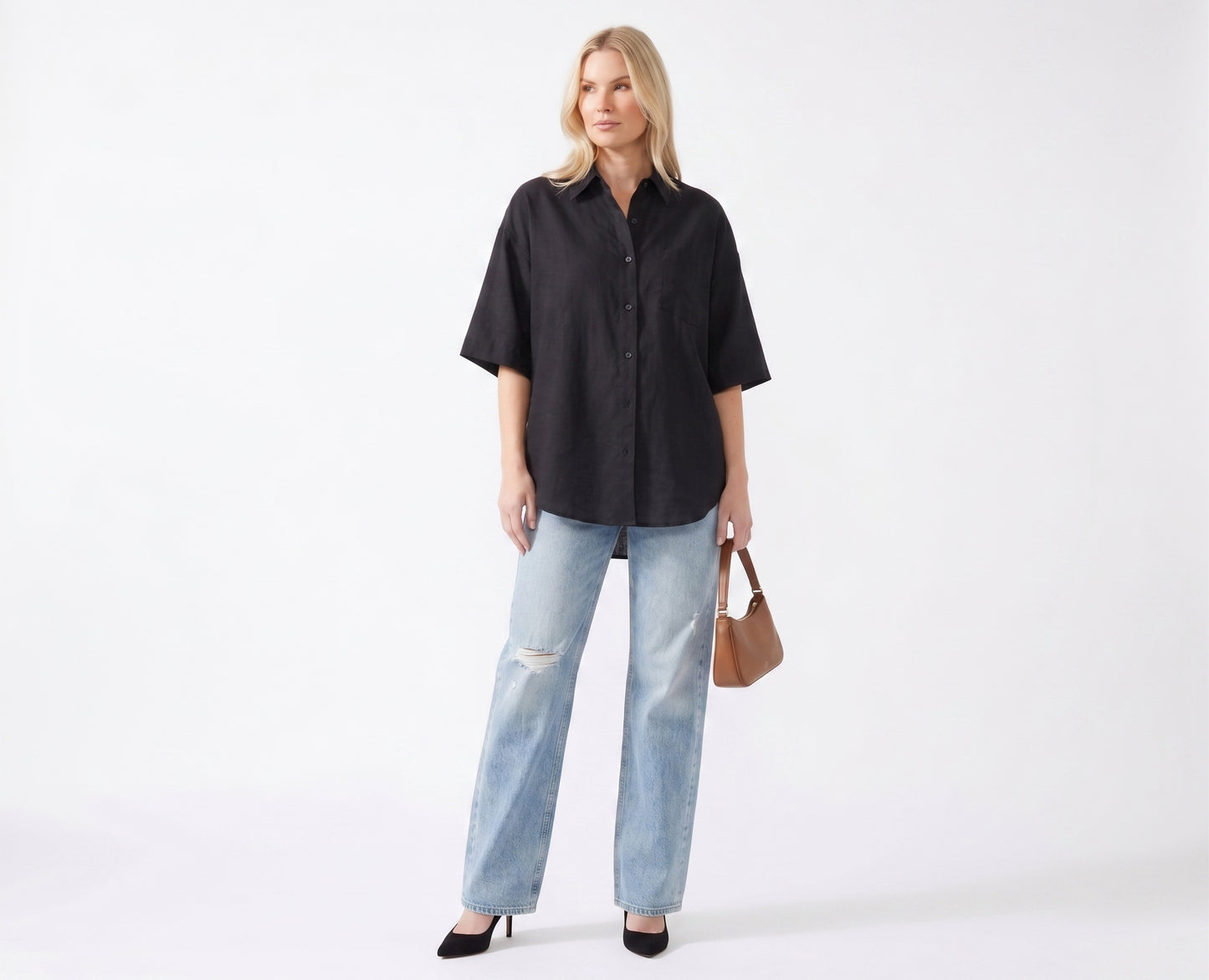The Soren Oversized Short-Sleeve Button-Down in Olive Khaki