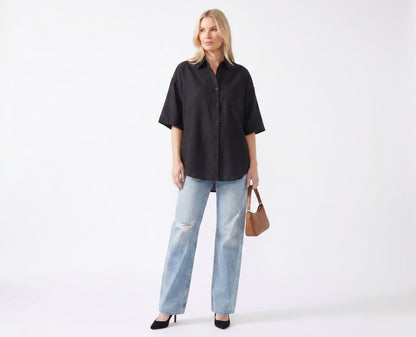 The Soren Oversized Short-Sleeve Button-Down in Olive Khaki