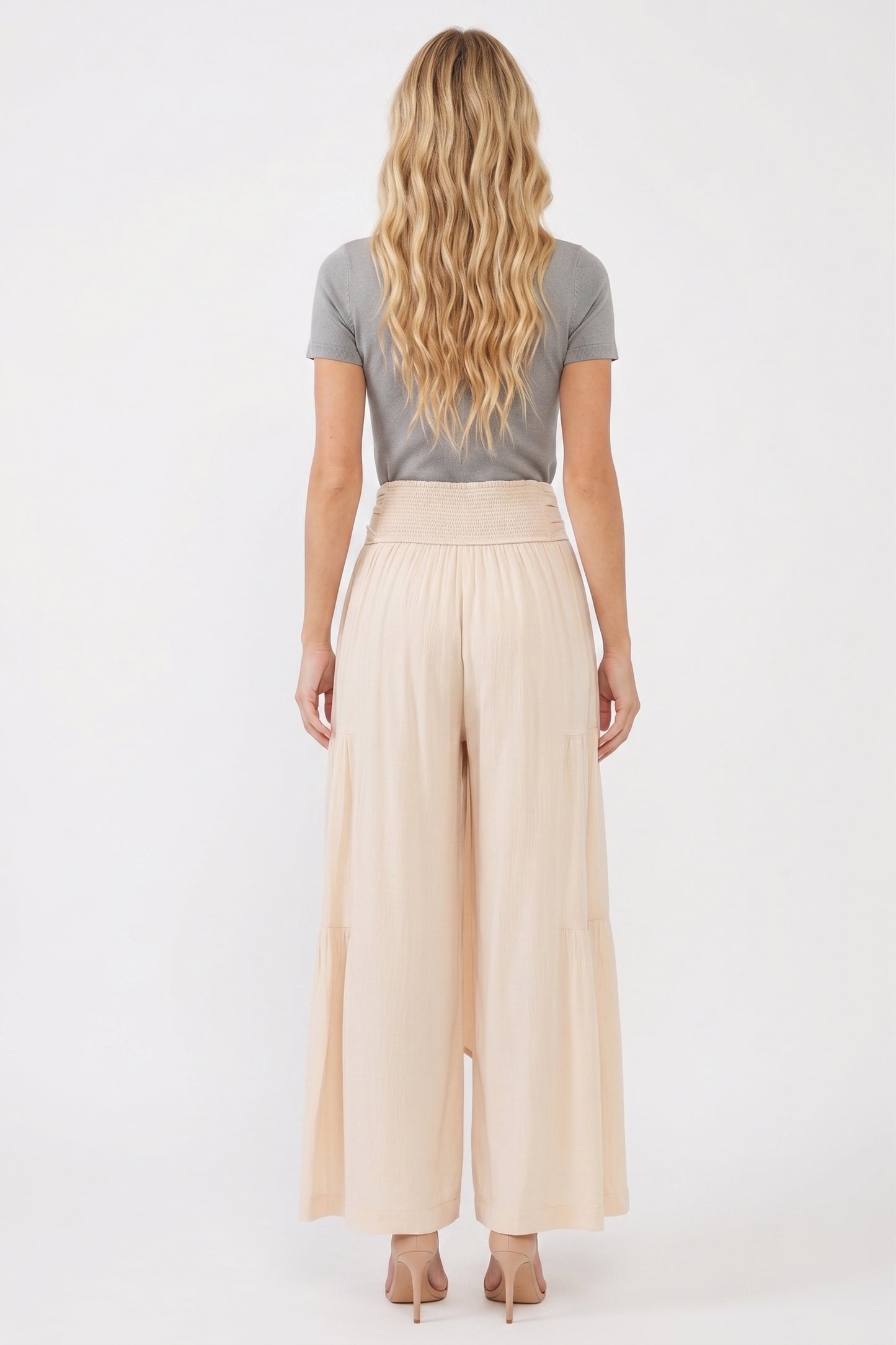 The Catalina Tiered Wide-Leg Tie-Waist Pants in Cream