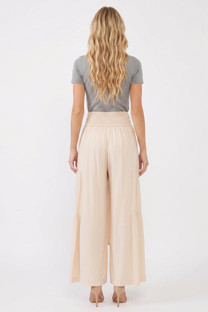 The Catalina Tiered Wide-Leg Tie-Waist Pants in Cream