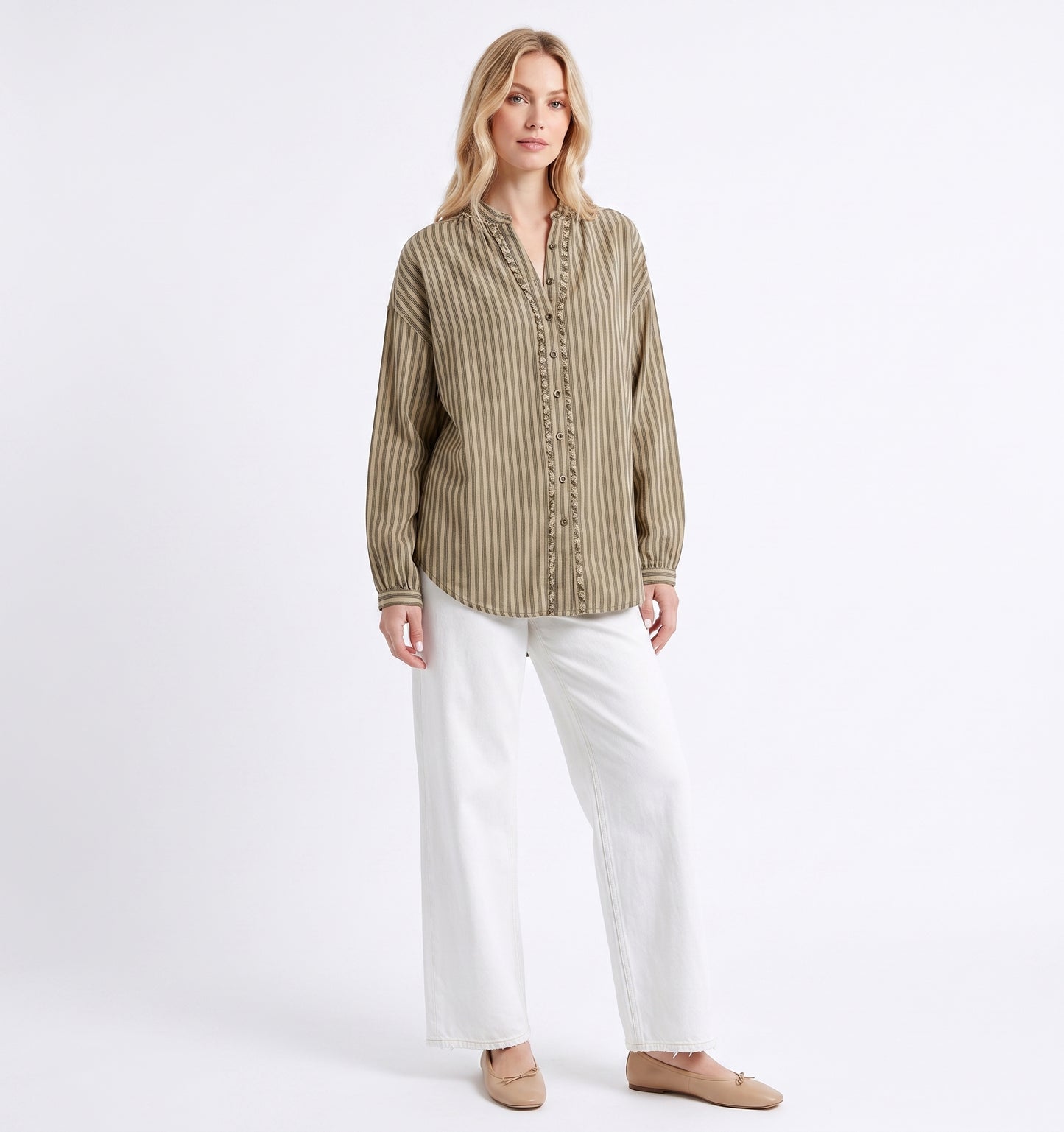 The Dakota Fringe-Trimmed Striped Oversized Blouse