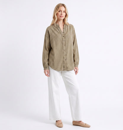 The Dakota Fringe-Trimmed Striped Oversized Blouse