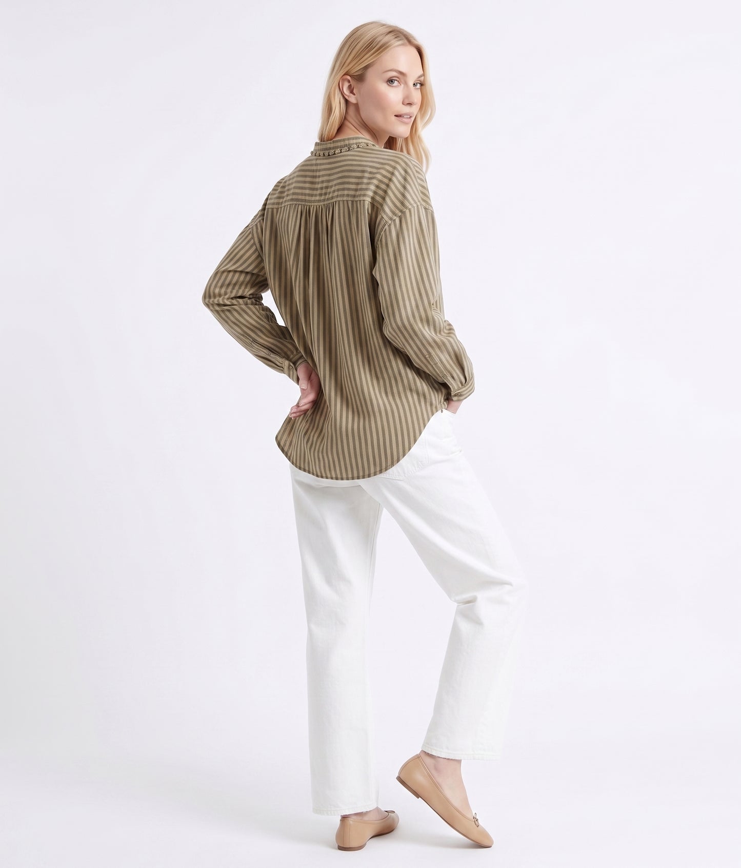 The Dakota Fringe-Trimmed Striped Oversized Blouse