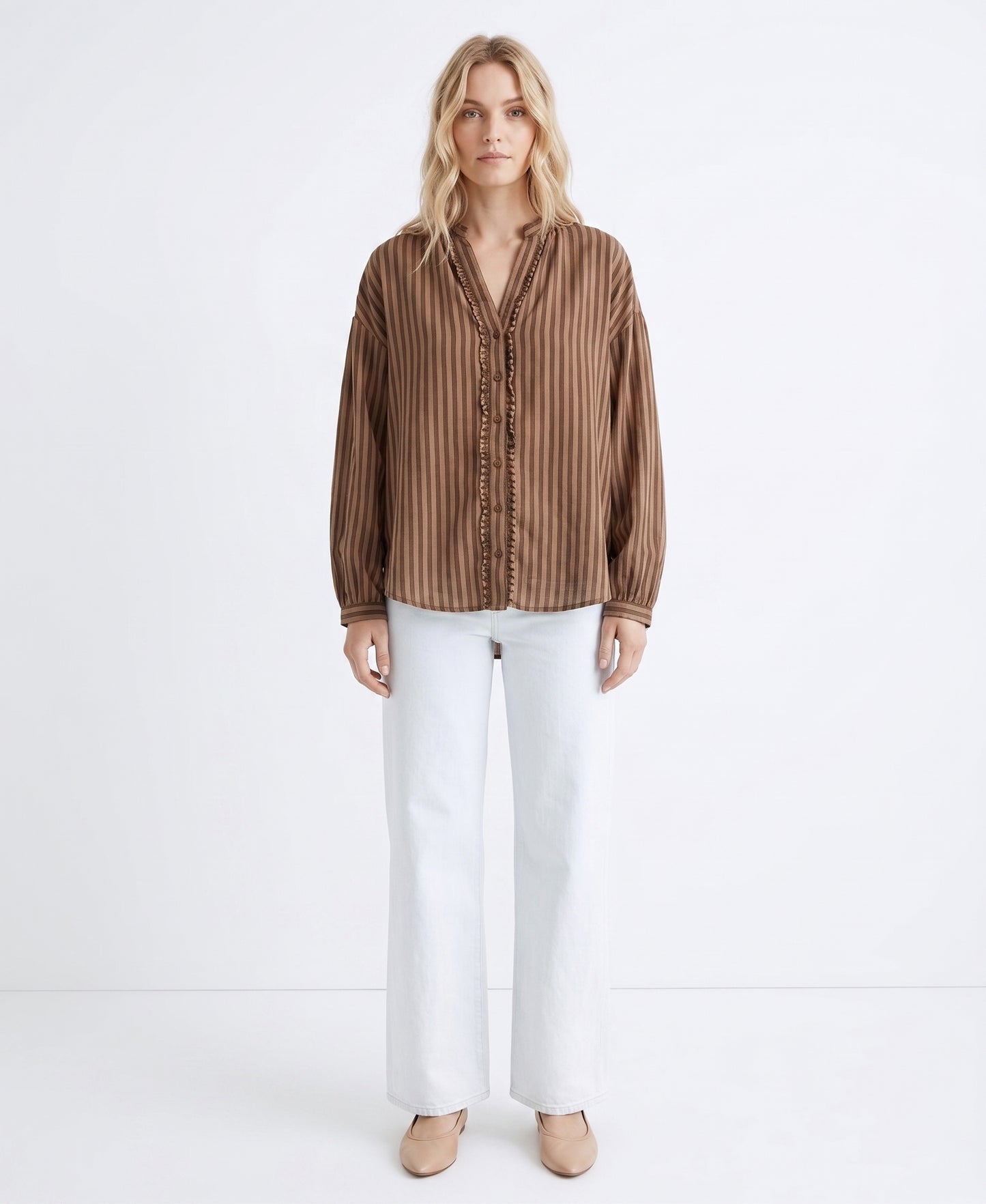 The Dakota Fringe-Trimmed Striped Oversized Blouse