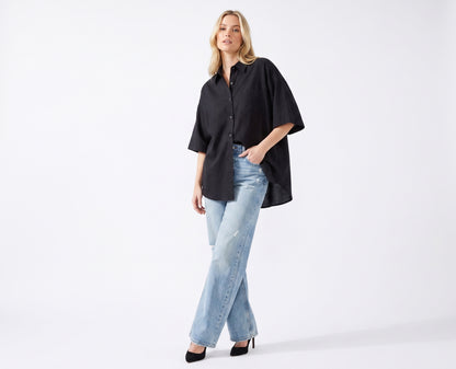 The Soren Oversized Short-Sleeve Button-Down in Olive Khaki