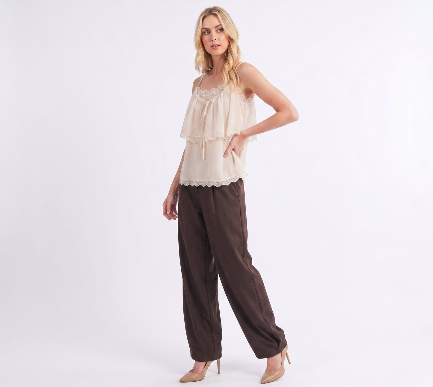 The Coquette Lace & Chiffon Tiered Cami Top