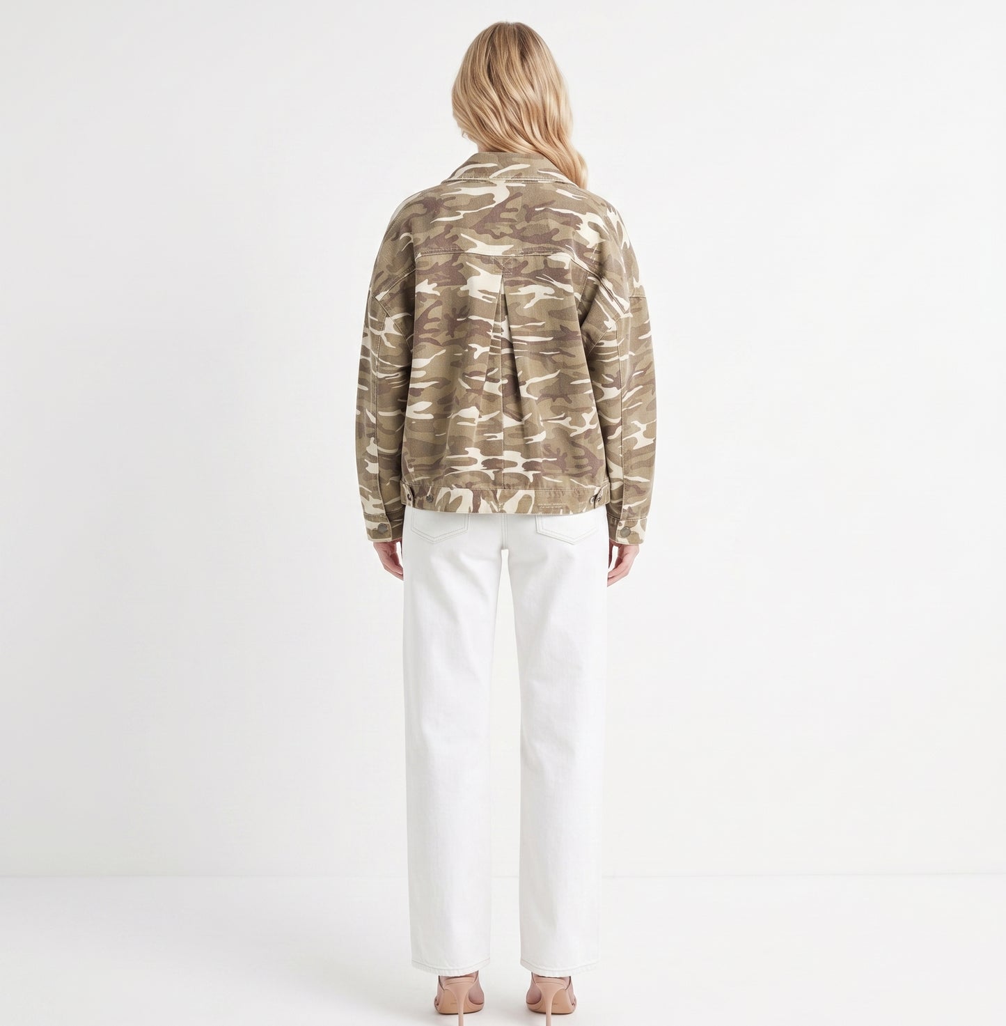 The Maverick Pleated-Back Camo Oversized Denim Jacket