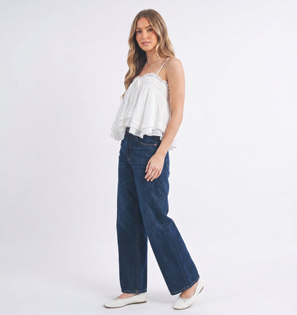 The Aria Smocked Tiered Ruffle Cami Top in White
