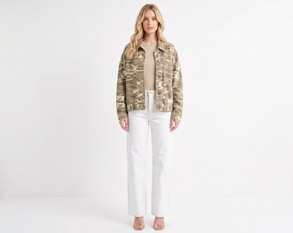 The Maverick Pleated-Back Camo Oversized Denim Jacket