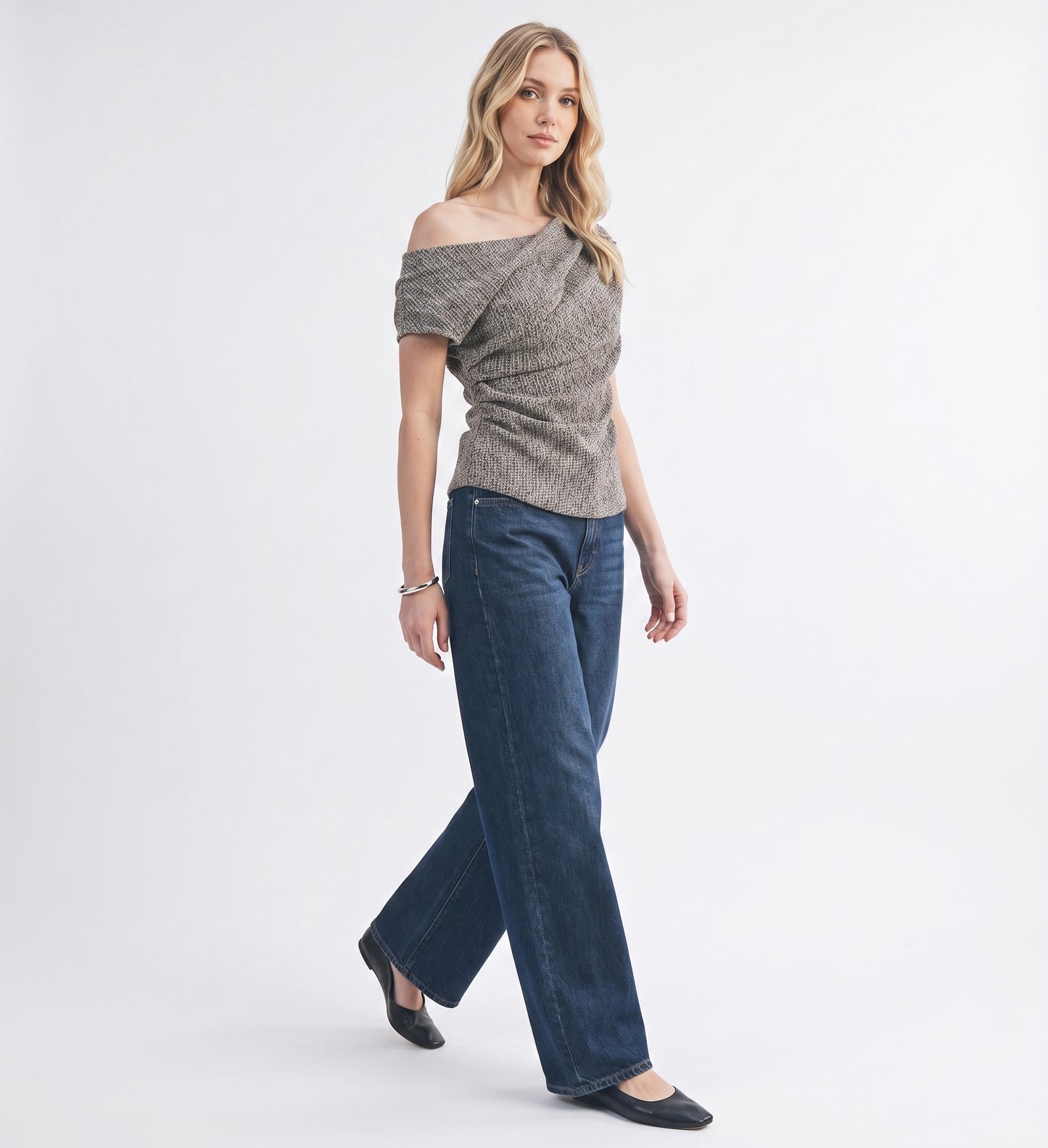 The Geneva Asymmetrical Drape Cowl Knit Top in Charcoal