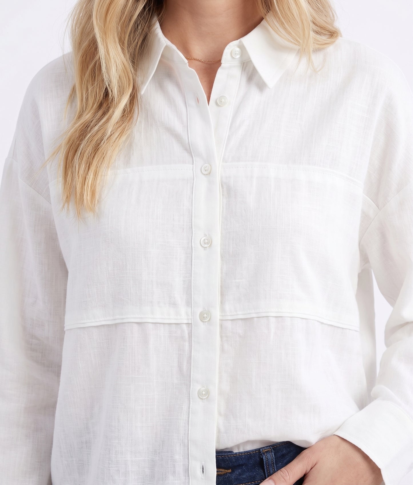 The Astrid Oversized Seamed Button-Down Shirt in White